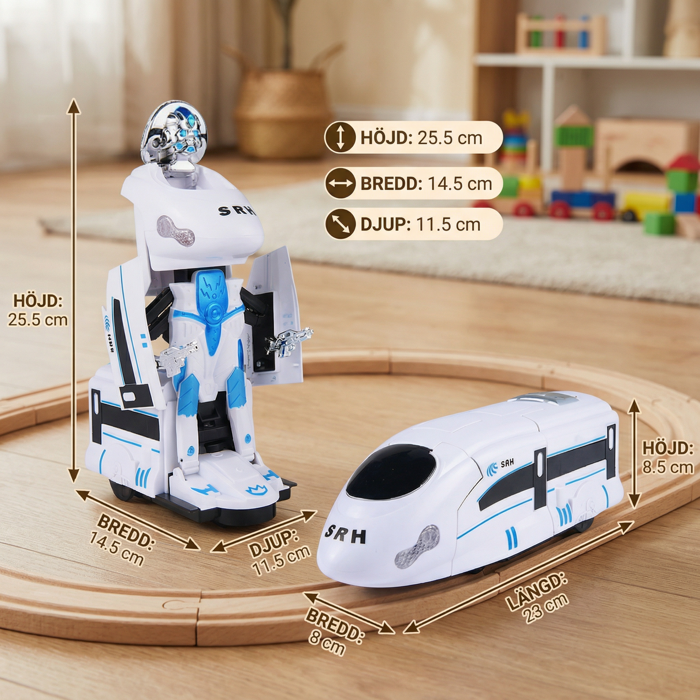 Transformerande robot tågleksak