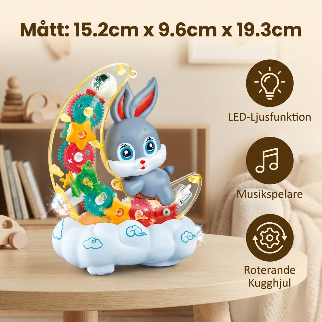 Lysande Månhare-Leksak – Transparent Kugghjulsdesign med Musik och LED-Ljus