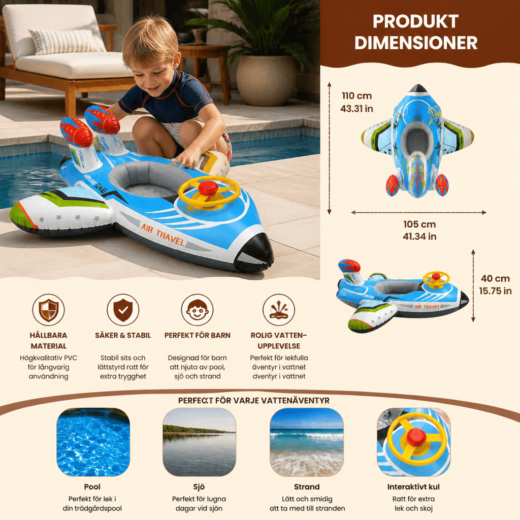 Inflatable Jet Fighter Pool Float med Säte & Styrhjul