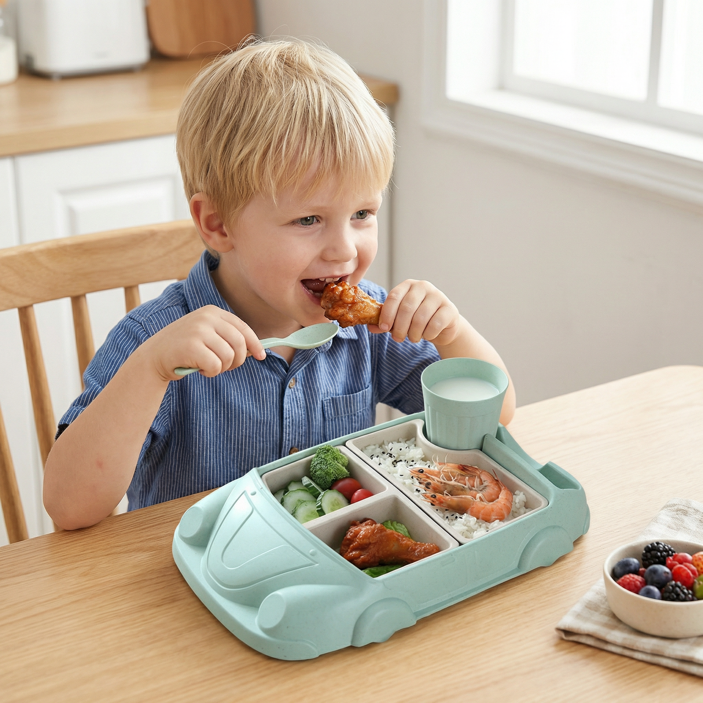 Barnens Bento Lunchbox i Bilform – Rolig Matbricka med Fack och Kopp