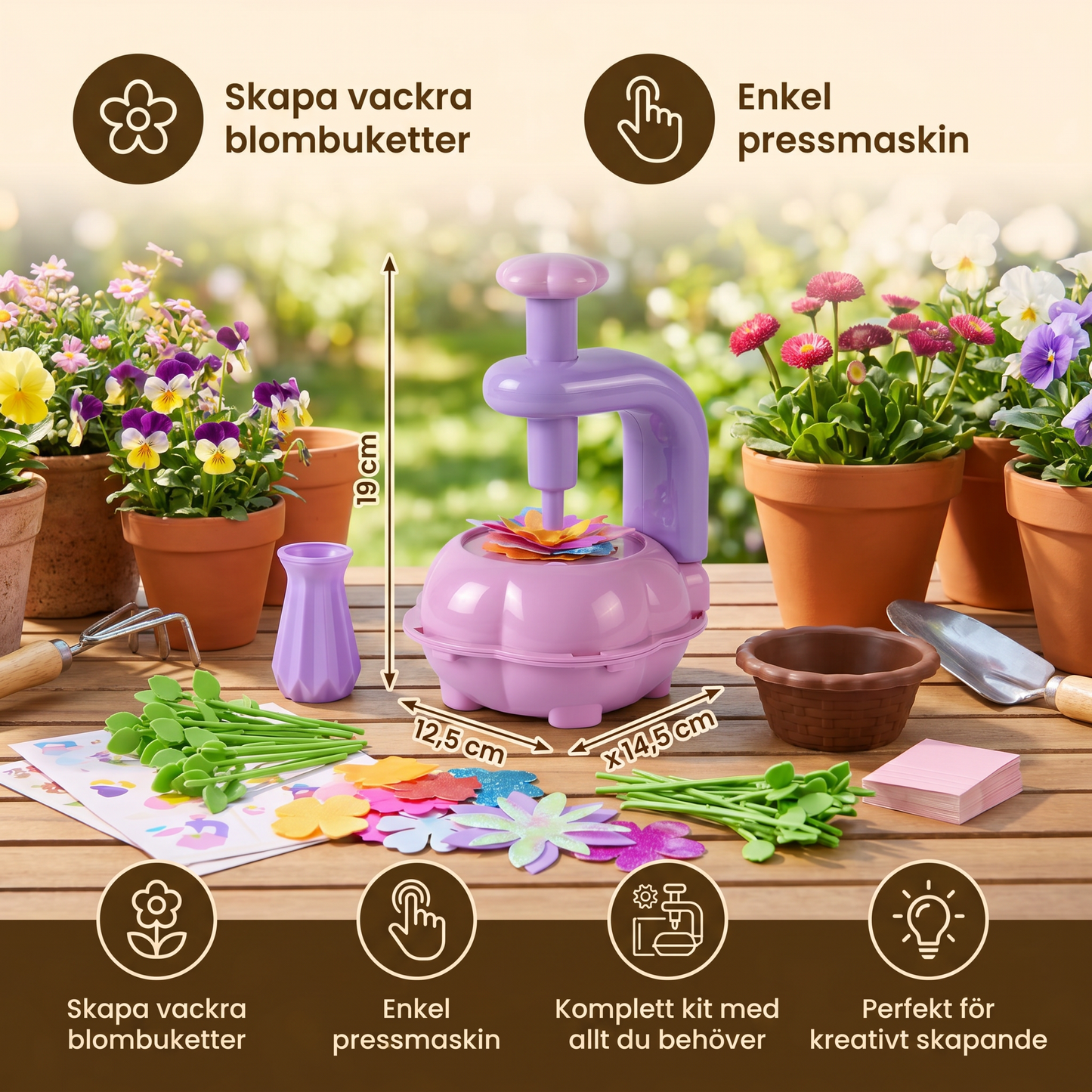 Barn Blomsterbukett Bastelset med Pressmaskin – DIY Kreativset för Flickor