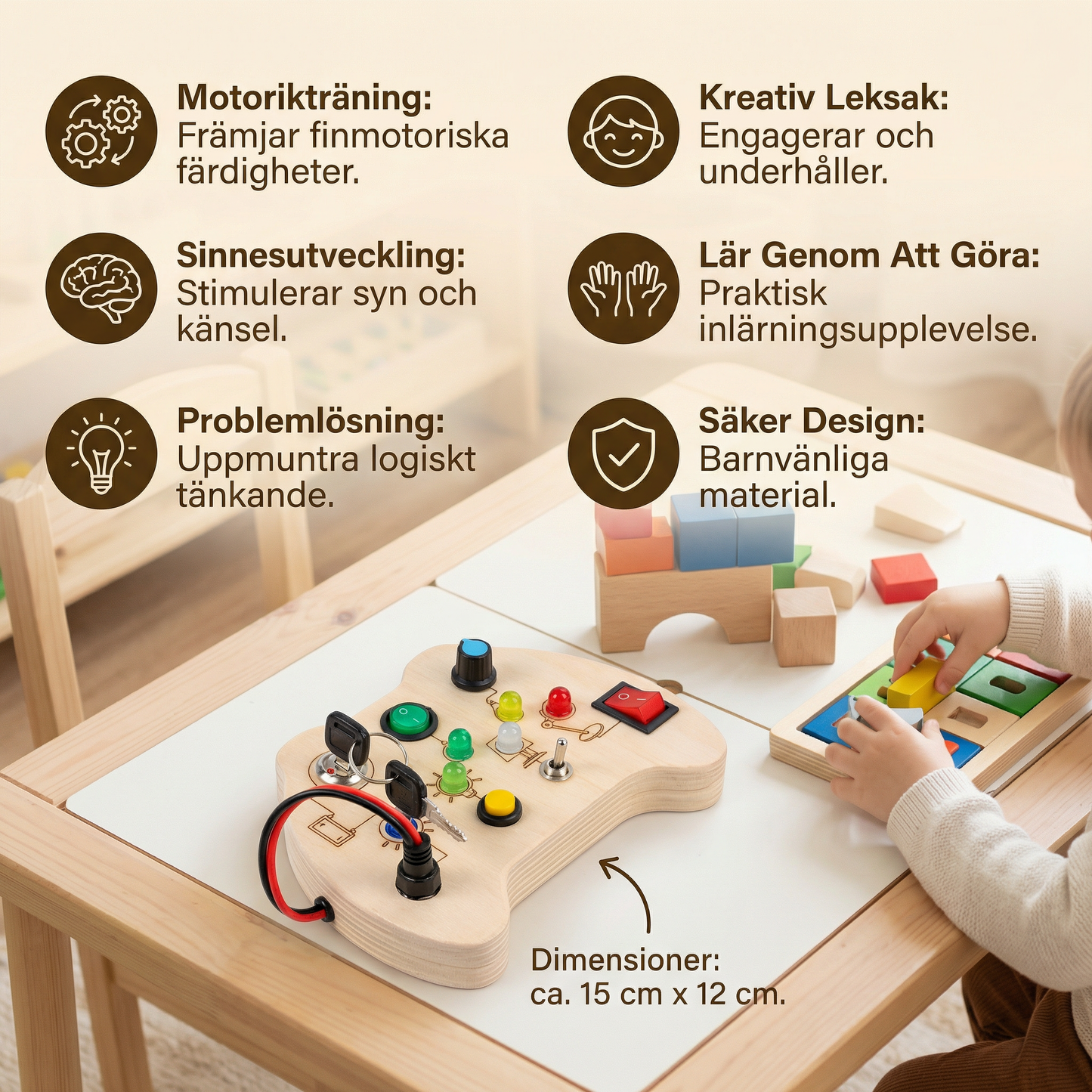 LED Controller Busy Board i Trä – Montessori Leksak för Att Främja Motorik