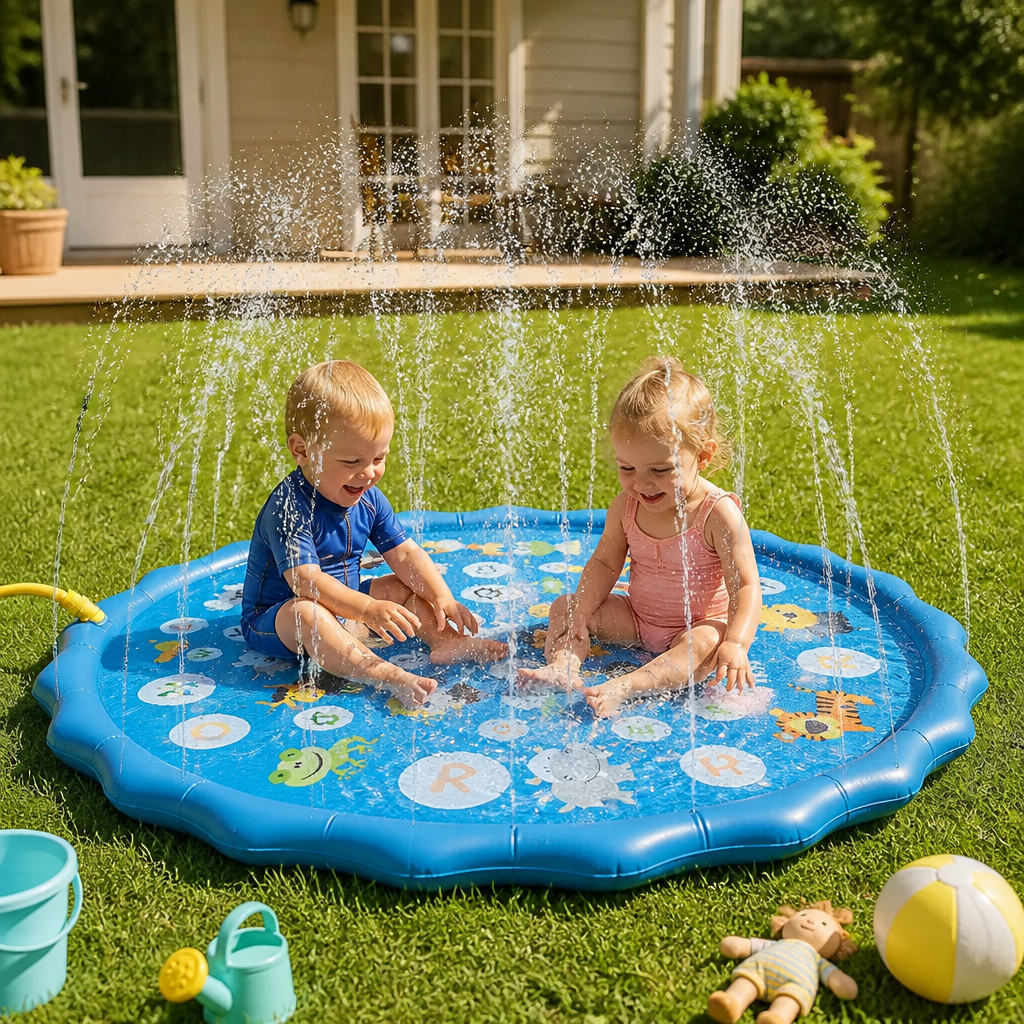 Inflatable Kids Splash Pad med Sprinkler – Utomhus Vattenlekmatta för Trädgård & Strand