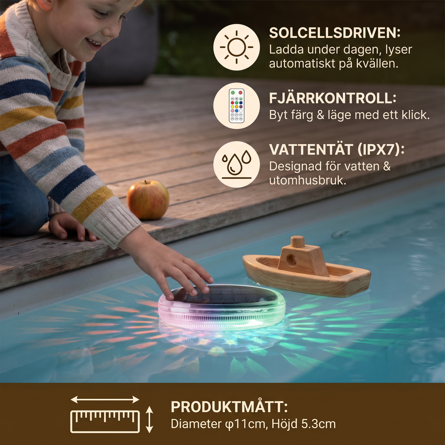 Flytande sol-LED-ljus med fjärrkontroll