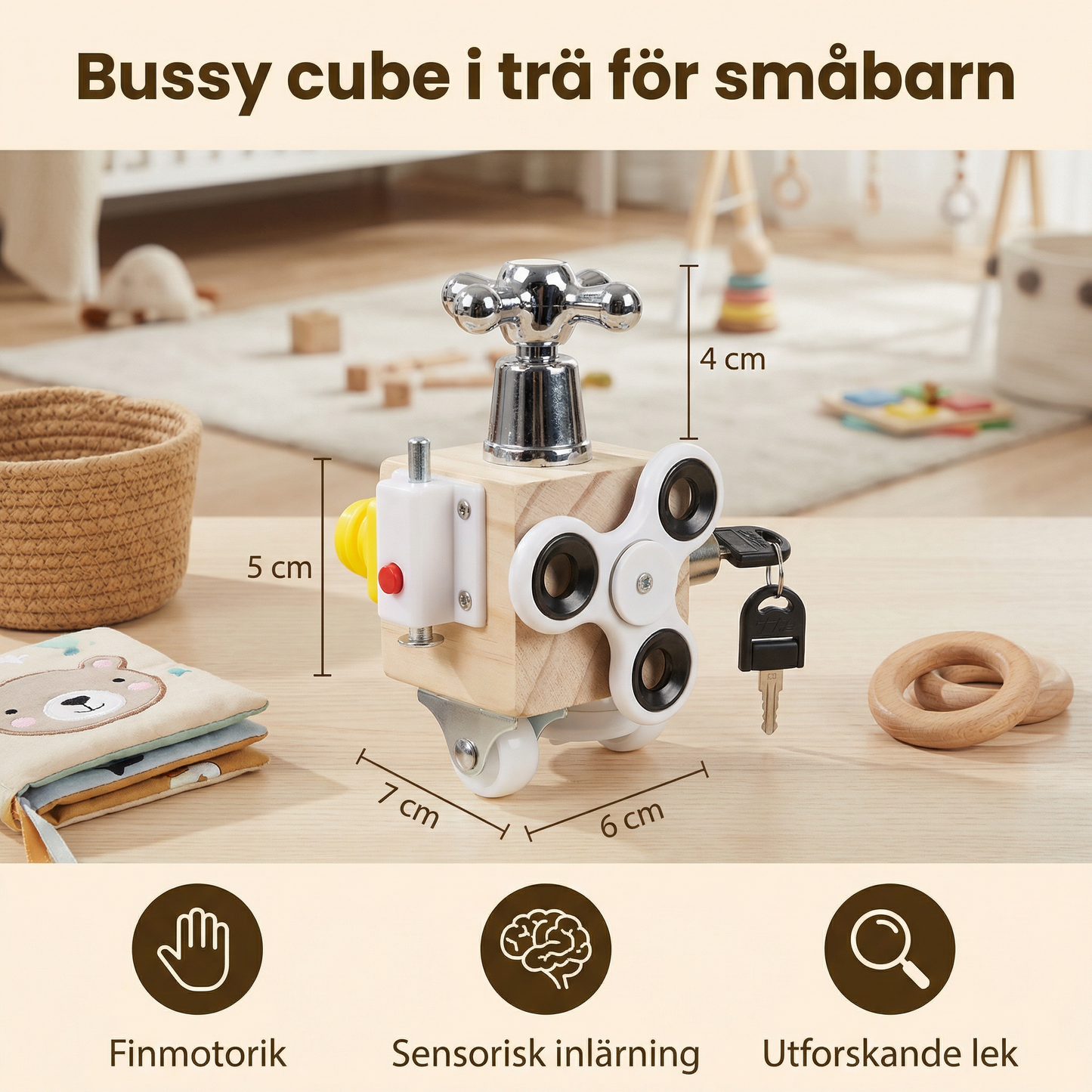 Bussy cube i trä för småbarn | Pedagogisk aktivitetsleksak för finmotorik och tidig sensorisk inlärning