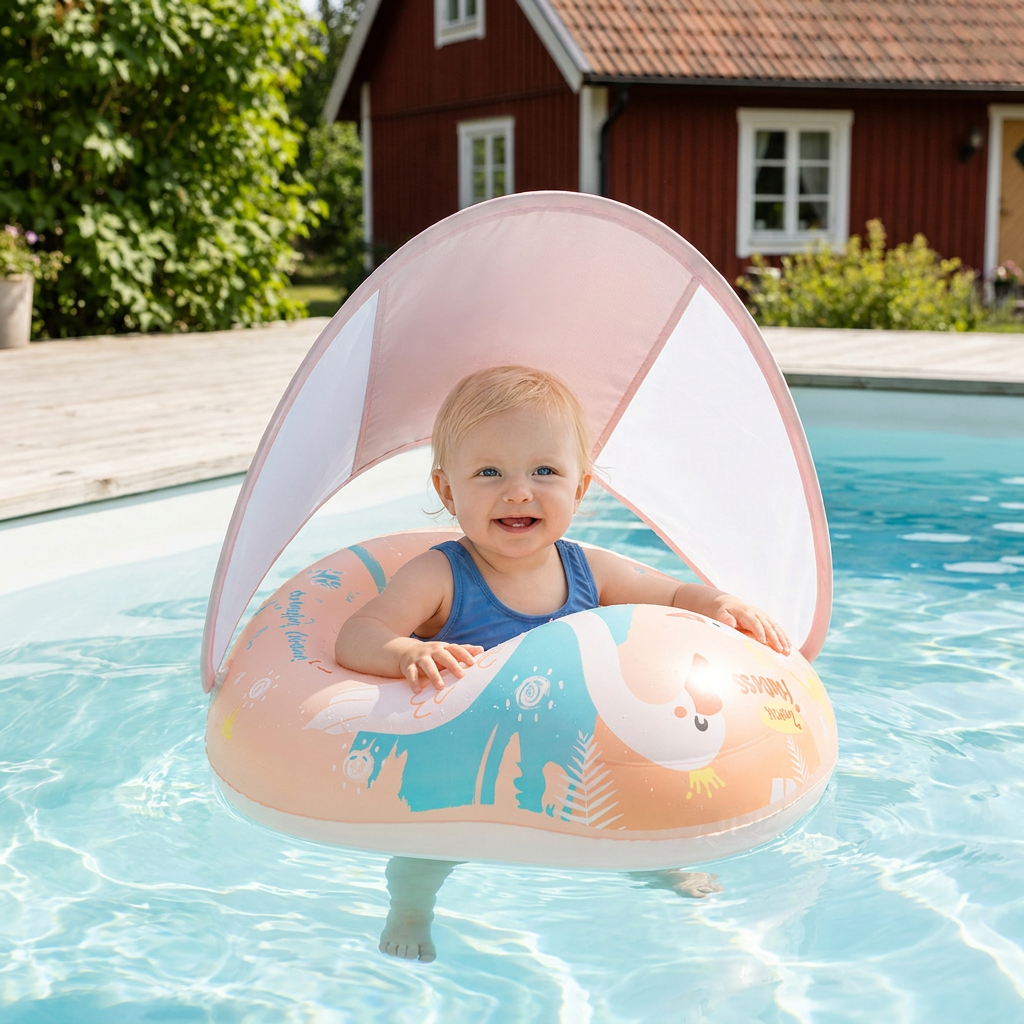 Svane Baby-Simring med solskydd – Uppblåsbar sittring för säker badtid