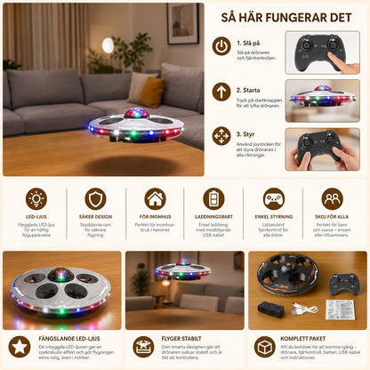 Fjärrstyrd LED-flygande tefatsdrönare