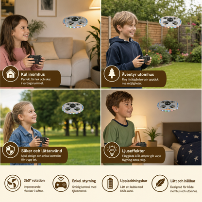 Fjärrstyrd LED-flygande tefatsdrönare