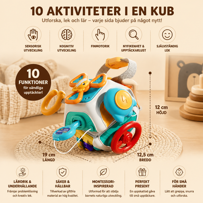 Aktivitetskub för barn med 10 olika aktiviteter – Montessori-leksak för sensorisk inlärning