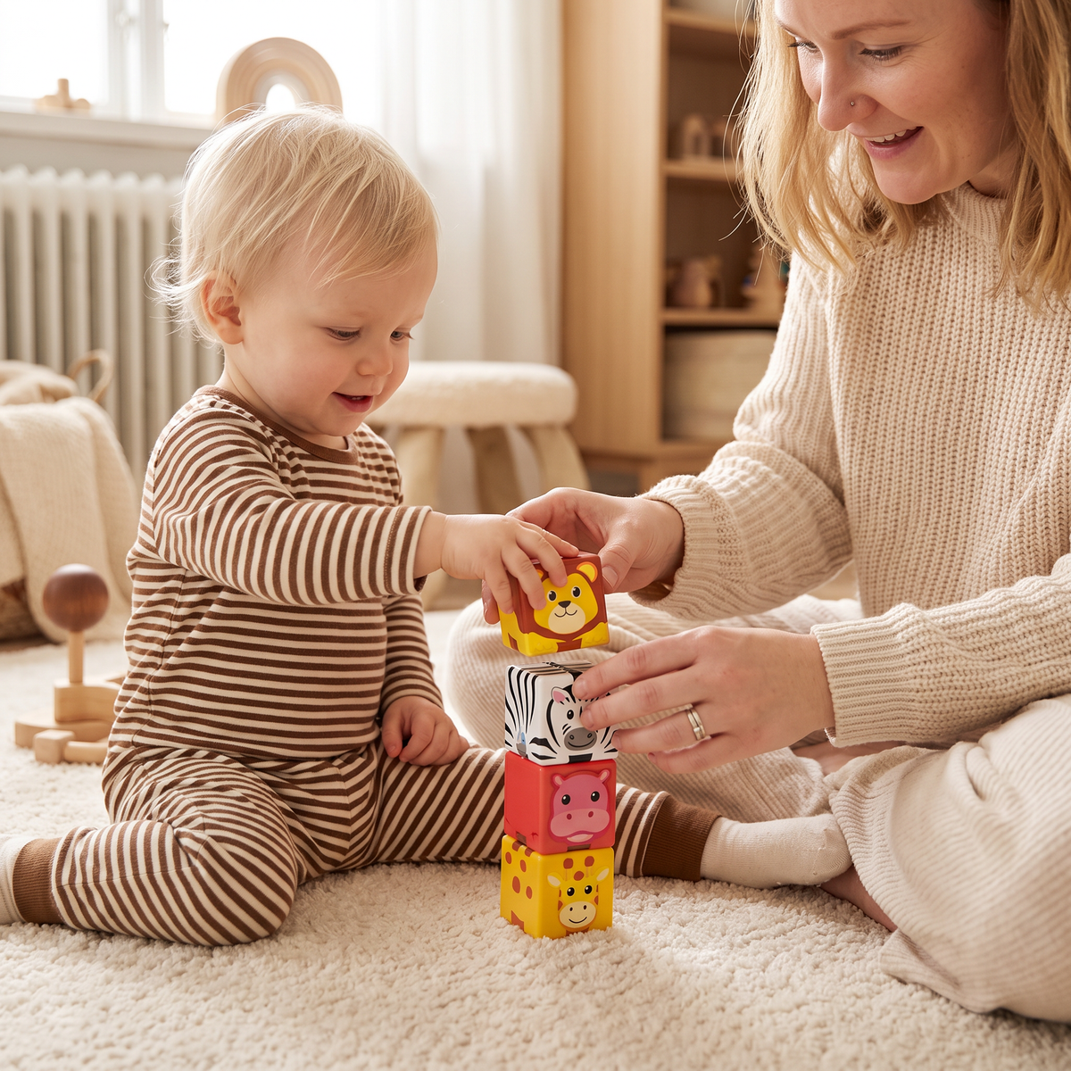 Småbarnssäkra 4,2 cm magnetiska byggkuber med safaridjur – STEM-inlärningsblock