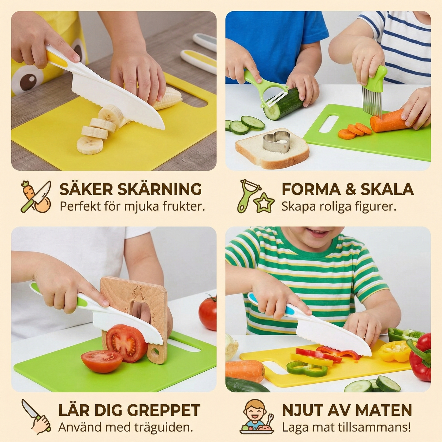 Barnskärknivset | Säkra och roliga köksverktyg för att lära sig skära frukt och grönsaker