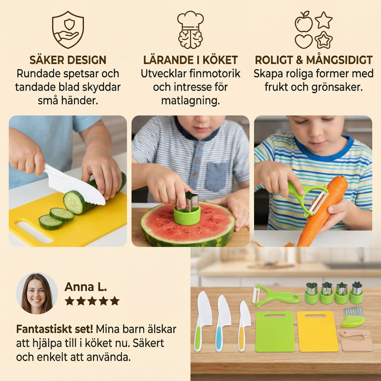 Barnskärknivset | Säkra och roliga köksverktyg för att lära sig skära frukt och grönsaker