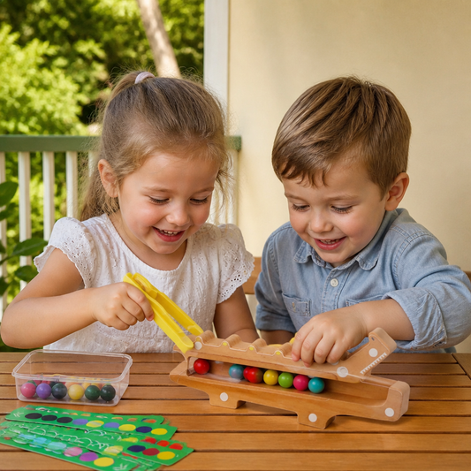 Krokodilfärgspel – pedagogiskt spel med sorteringskort och träleksak