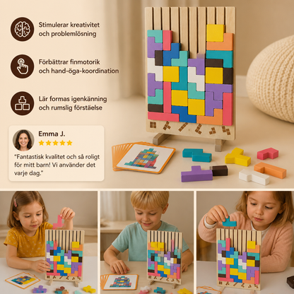 Montessorispel med träklossar och former
