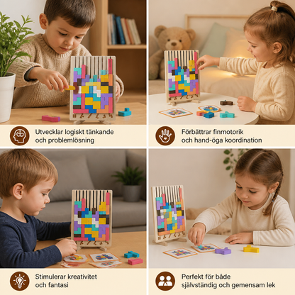 Montessorispel med träklossar och former