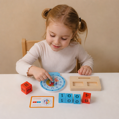 Pedagogisk Montessori-klocka för att lära sig tid och klockslag
