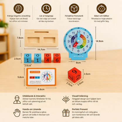 Pedagogisk Montessori-klocka för att lära sig tid och klockslag