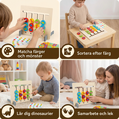 Montessori träspelet för att matcha färger och mönster