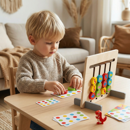 Montessori träspelet för att matcha färger och mönster