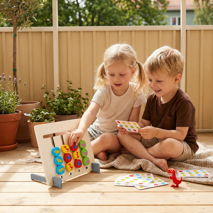 Montessori träspelet för att matcha färger och mönster
