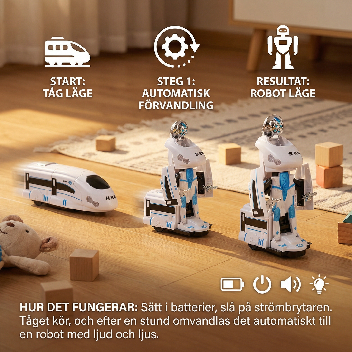 Transformerande robot tågleksak