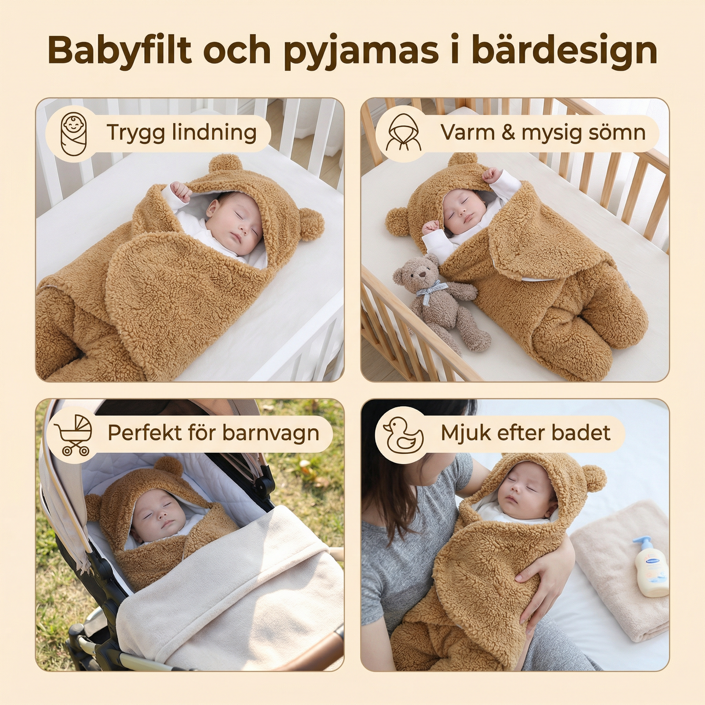 Babyfilt och pyjamas i bärdesign