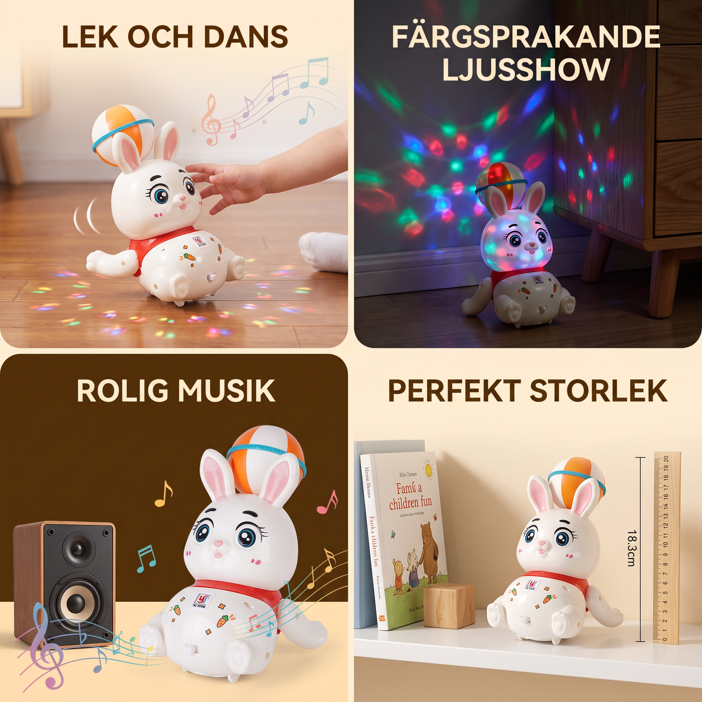 Interaktiv dansande kaninleksak – Ljus, musik och roliga rörelser