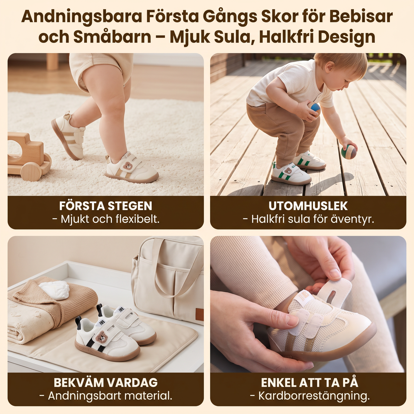 Andningsbara första gångs skor för bebisar och småbarn – mjuk sula och halkfri design
