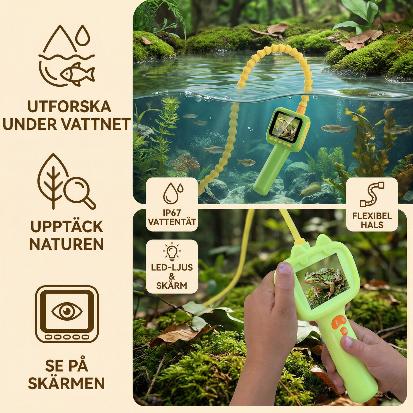 Utforskningskamera för Barn – Upptäcktsleksak för Underwater och Natur med Skärm och Ljus