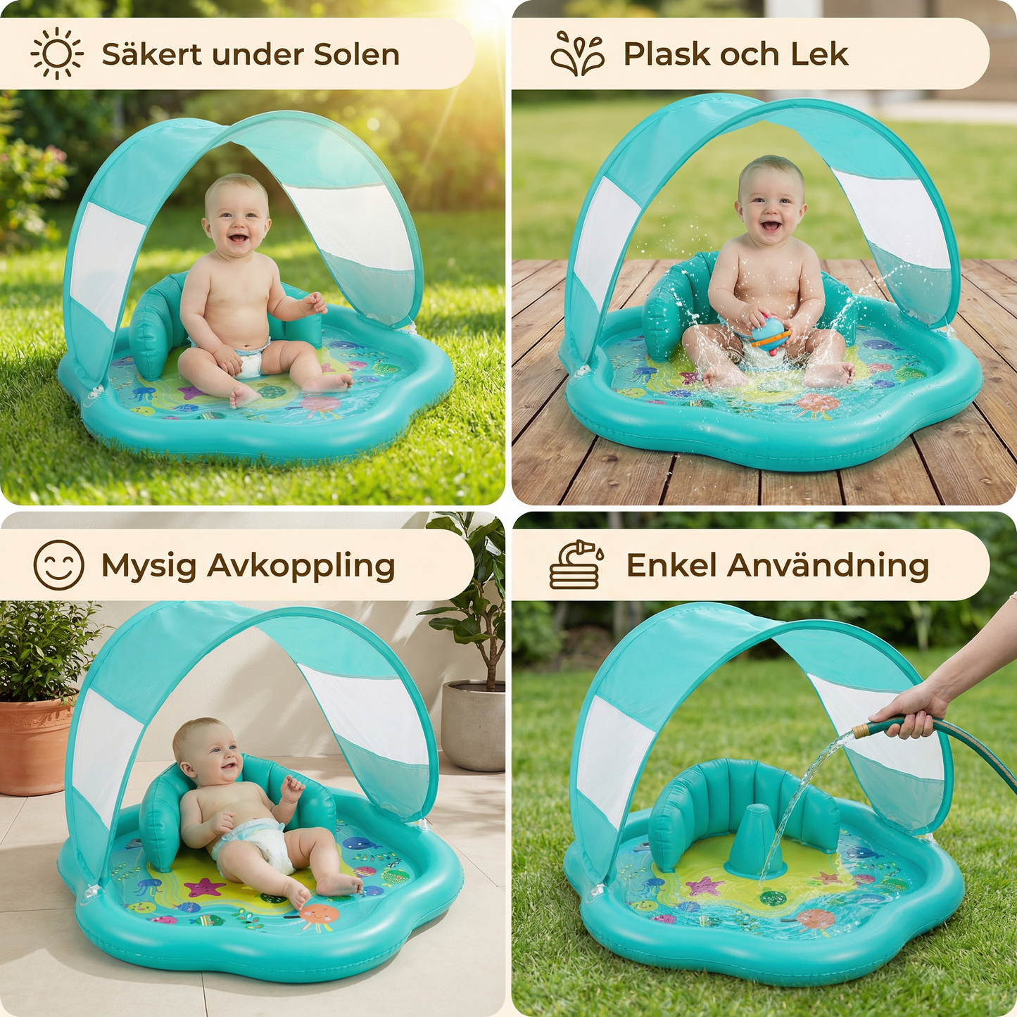 Influerbar Baby Splash Lekmatta med Tak – Vattenlek och Solskydd för Småbarn