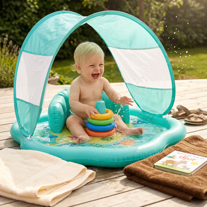 Influerbar Baby Splash Lekmatta med Tak – Vattenlek och Solskydd för Småbarn