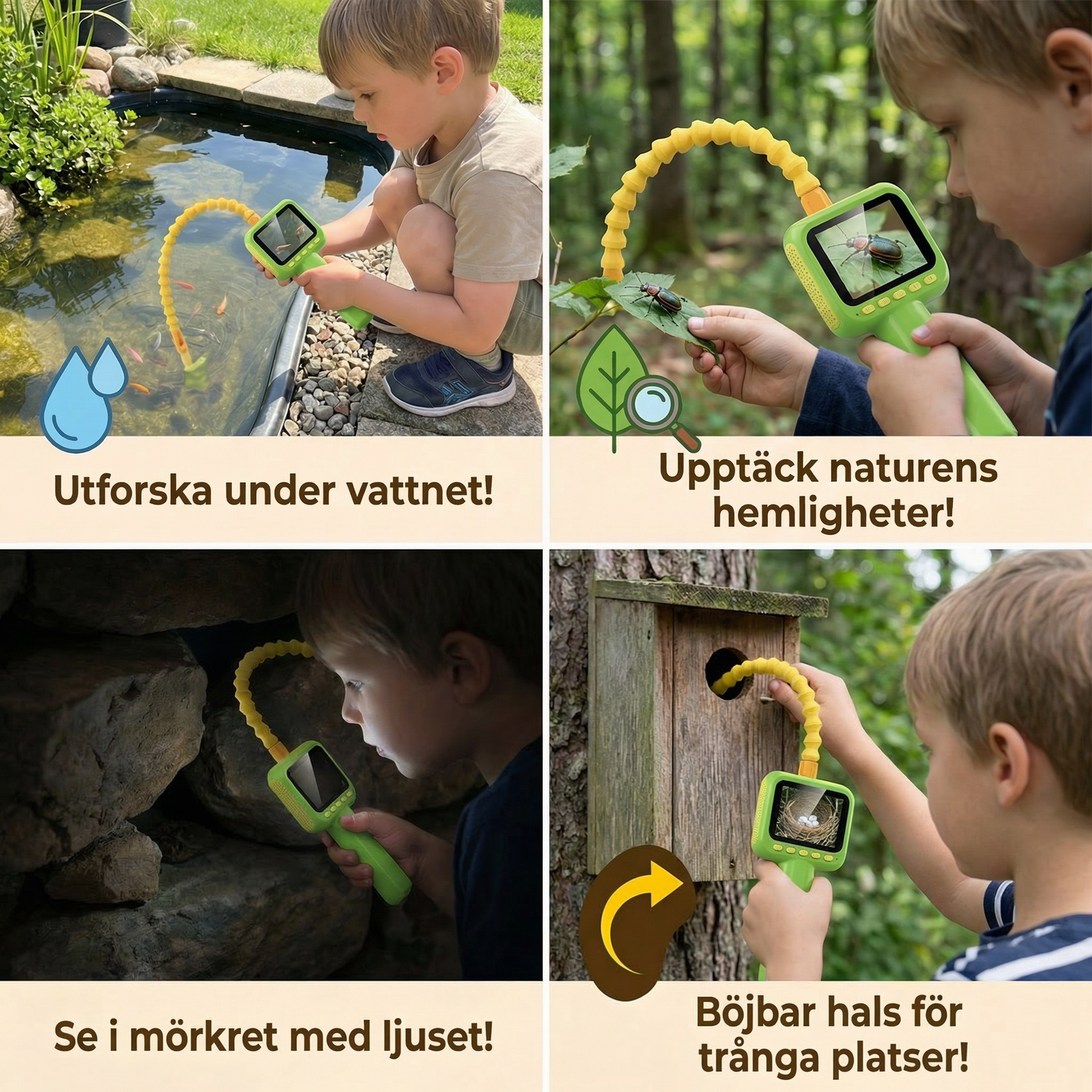 Utforskningskamera för Barn – Upptäcktsleksak för Underwater och Natur med Skärm och Ljus