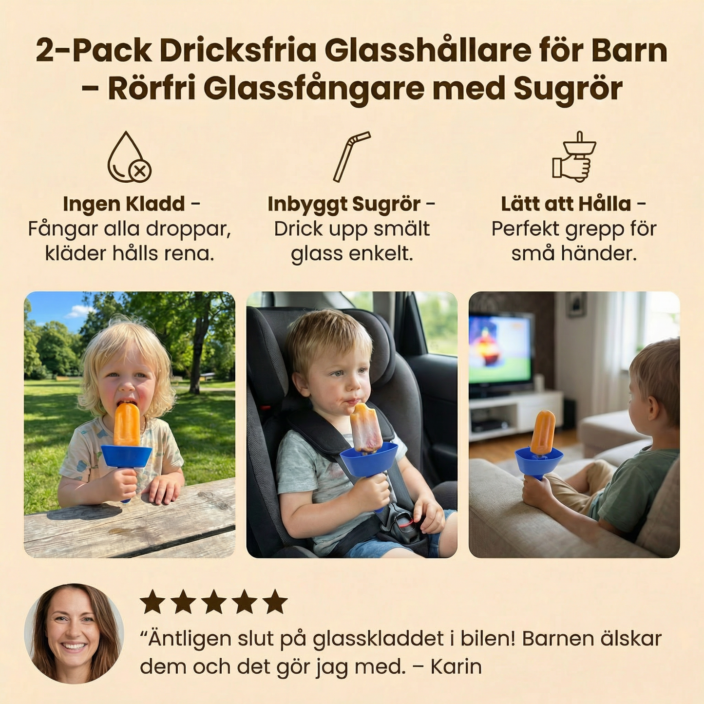 Dricksfria Glasshållare för Barn – Rörfri Glassfångare med Sugrör