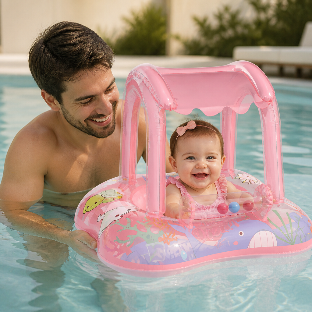 Inbjudande Baby Pool Float med Tak och Oceanprint