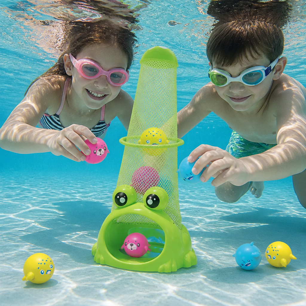Frosch Dyk Pool Leksak med Fångstnät och Havsdjursbollar