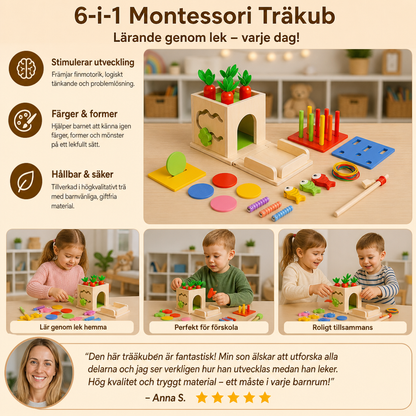 6-i-1 Montessori Träkub Med Former Och Figurer För Lärande och Lek