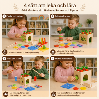 6-i-1 Montessori Träkub Med Former Och Figurer För Lärande och Lek