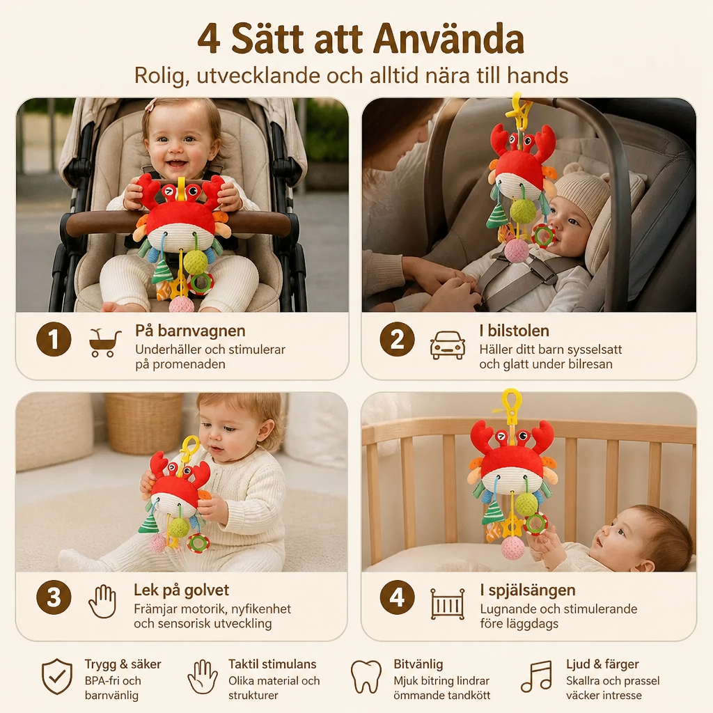 Aktivitetsleksak Krabba för Bebisar med Dragsnöre, Skallra & Bitring