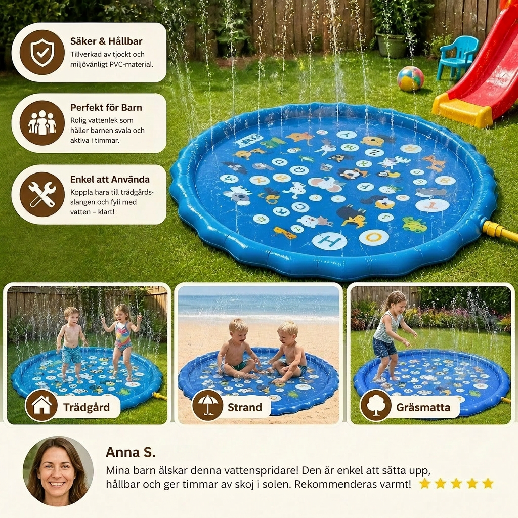 Inflatable Kids Splash Pad med Sprinkler – Utomhus Vattenlekmatta för Trädgård & Strand