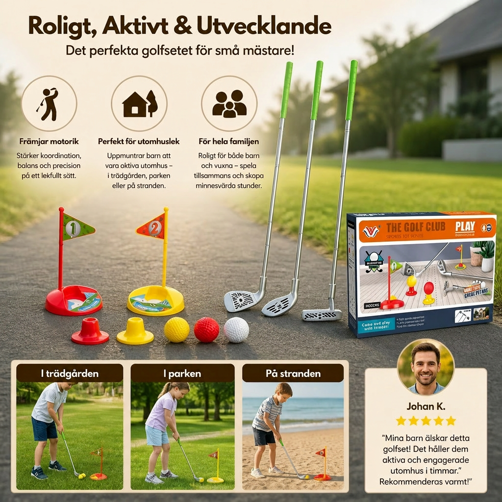 Kids Golf Set med Justerbara Klubbor – Perfekt för Trädgårdslek