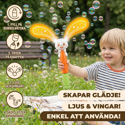 Såpbubbelkanin med vingar och ljus – bubbelmaskin för barn