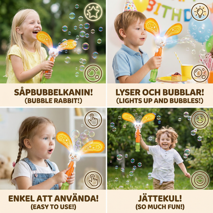 Såpbubbelkanin med vingar och ljus – bubbelmaskin för barn
