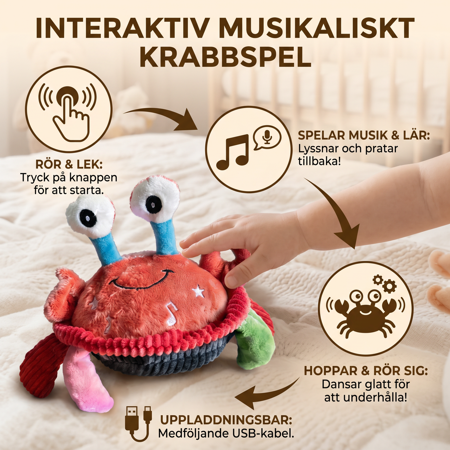 Interaktiv Musikaliskt Krabbspel Med Röstfunktion – Rörlig Pedagogisk Leksak För Bebisar