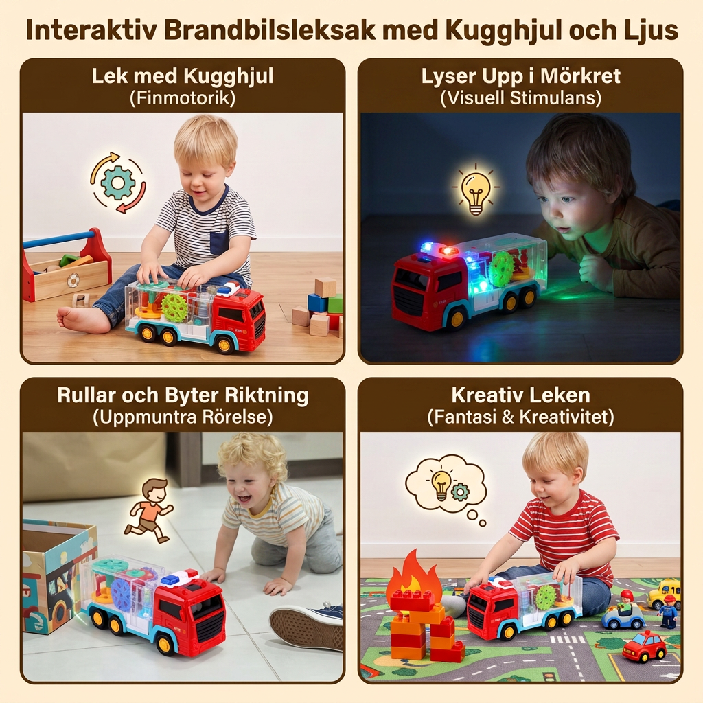 Interaktiv Brandbilsleksak med Kugghjul och Ljus