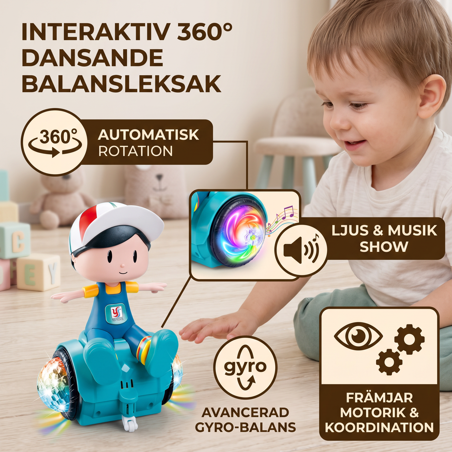 Interaktiv 360° Dansande Balansleksak med Ljus & Musik