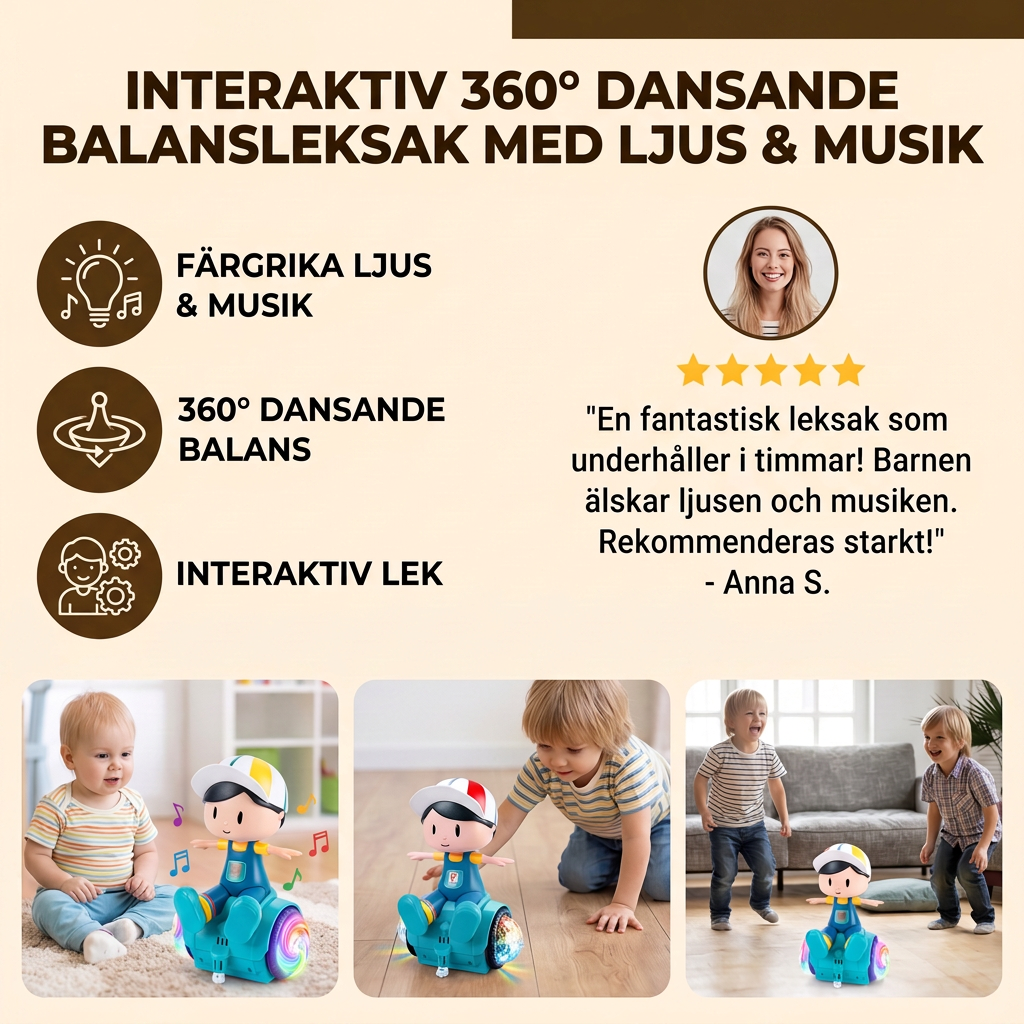 Interaktiv 360° Dansande Balansleksak med Ljus & Musik