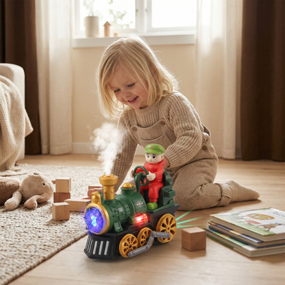 Söt leksaksånglok med ljus, musik och rökeffekt