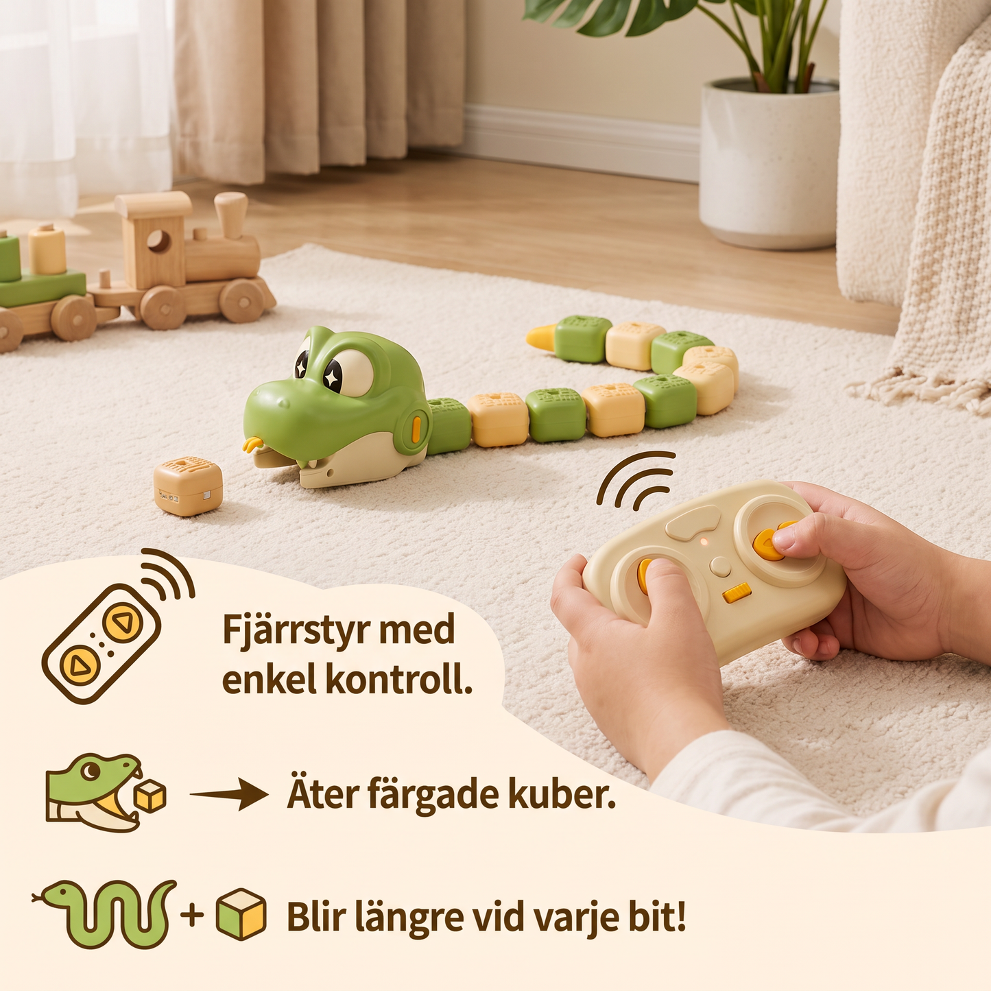 Interaktiv Växande Fjärrstyrd STEM-Ormleksak – Äter Kuber & Blir Längre