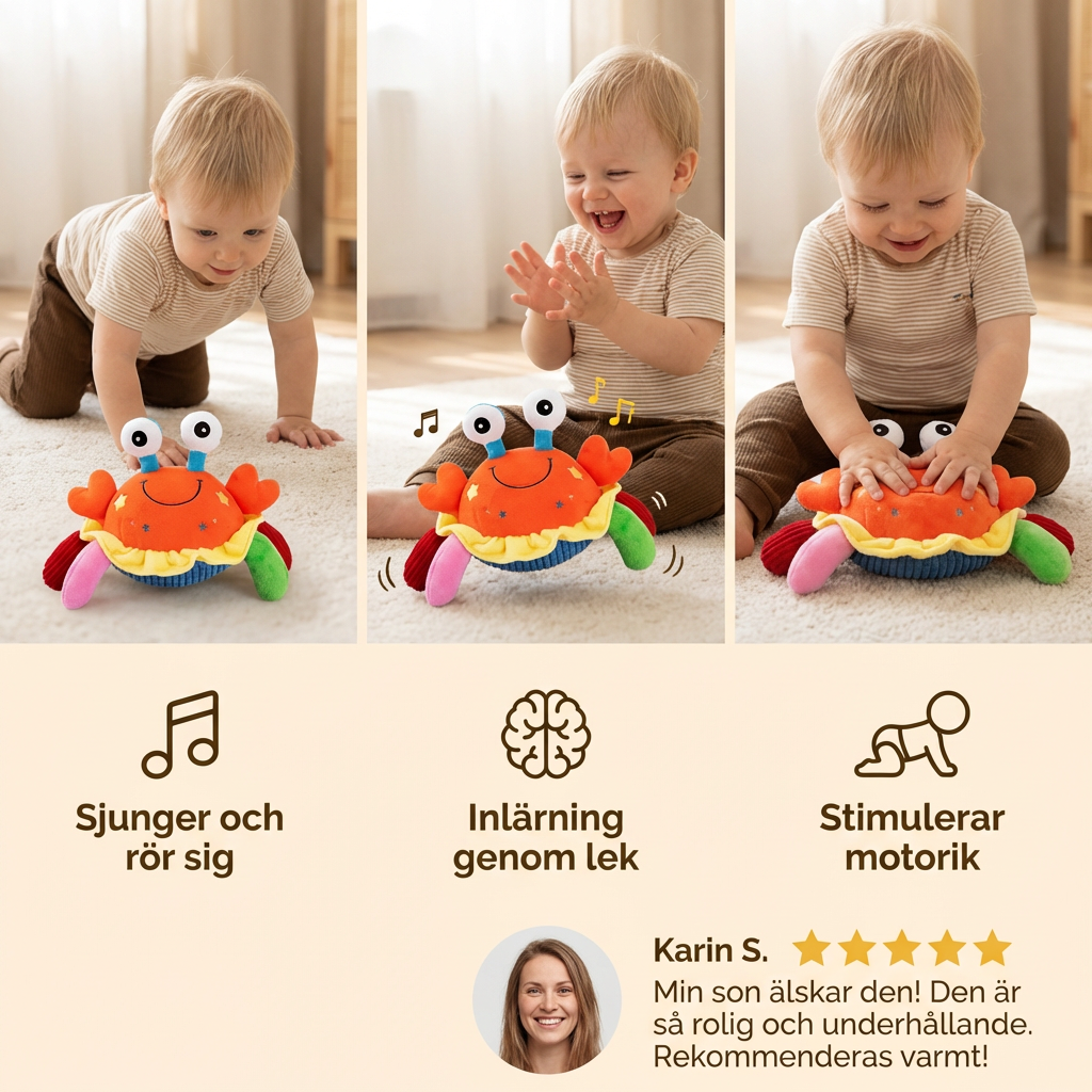 Interaktiv musikalisk krabba med röstfunktion – Rörlig pedagogisk leksak för bebisar