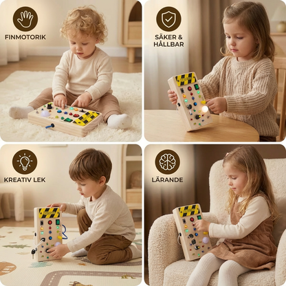Montessori sensorikbräda i trä med ljus och strömbrytare – motorikleksak för barn